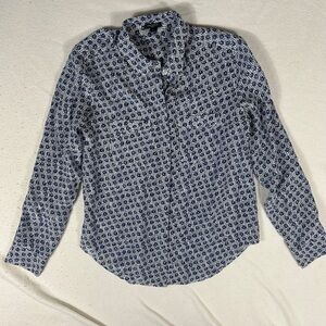 Ann Taylor Blue & Yellow Floral Silk Blouse Size Small